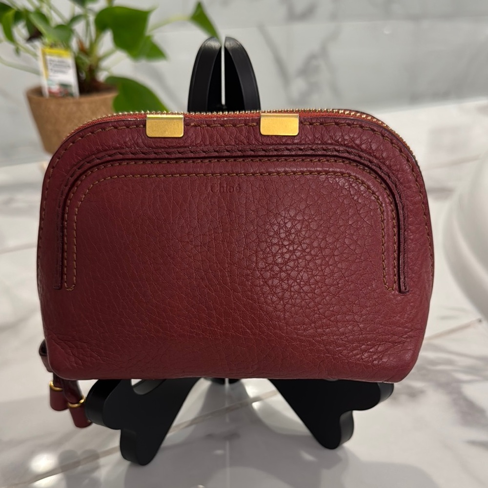 Chloe Red Cosmetic Clutch with Textured Finish and Gold Details